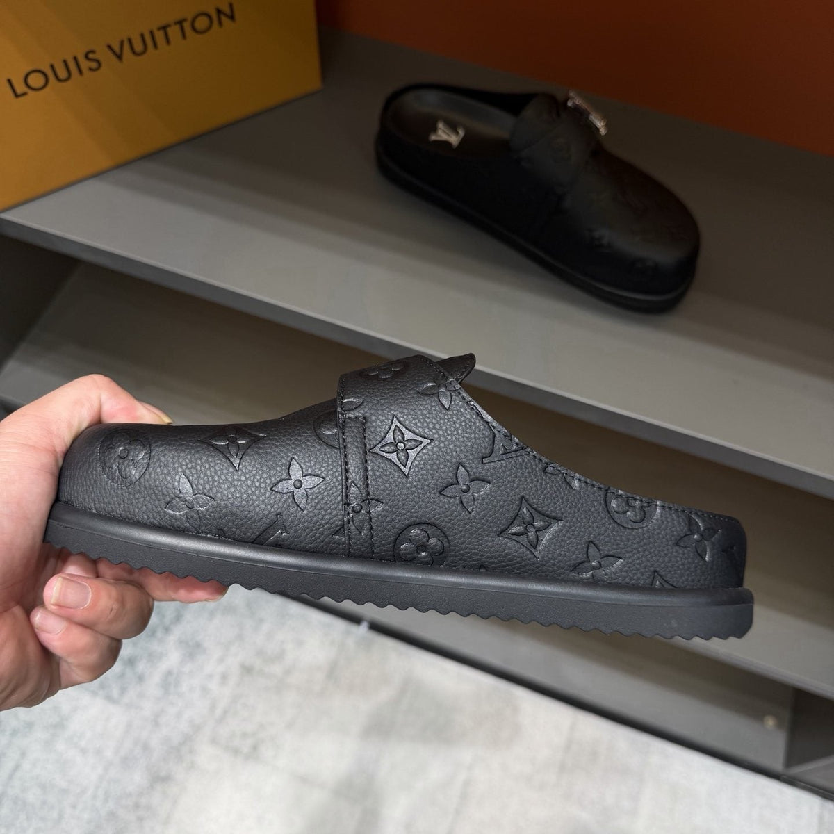 Louis Vuitton Monogram Buckle Slide Sandals — side