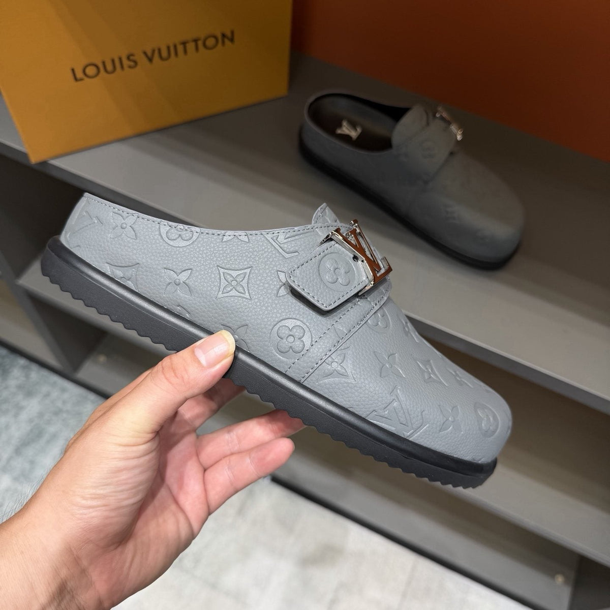 Louis Vuitton Monogram Buckle Slide Sandals — side