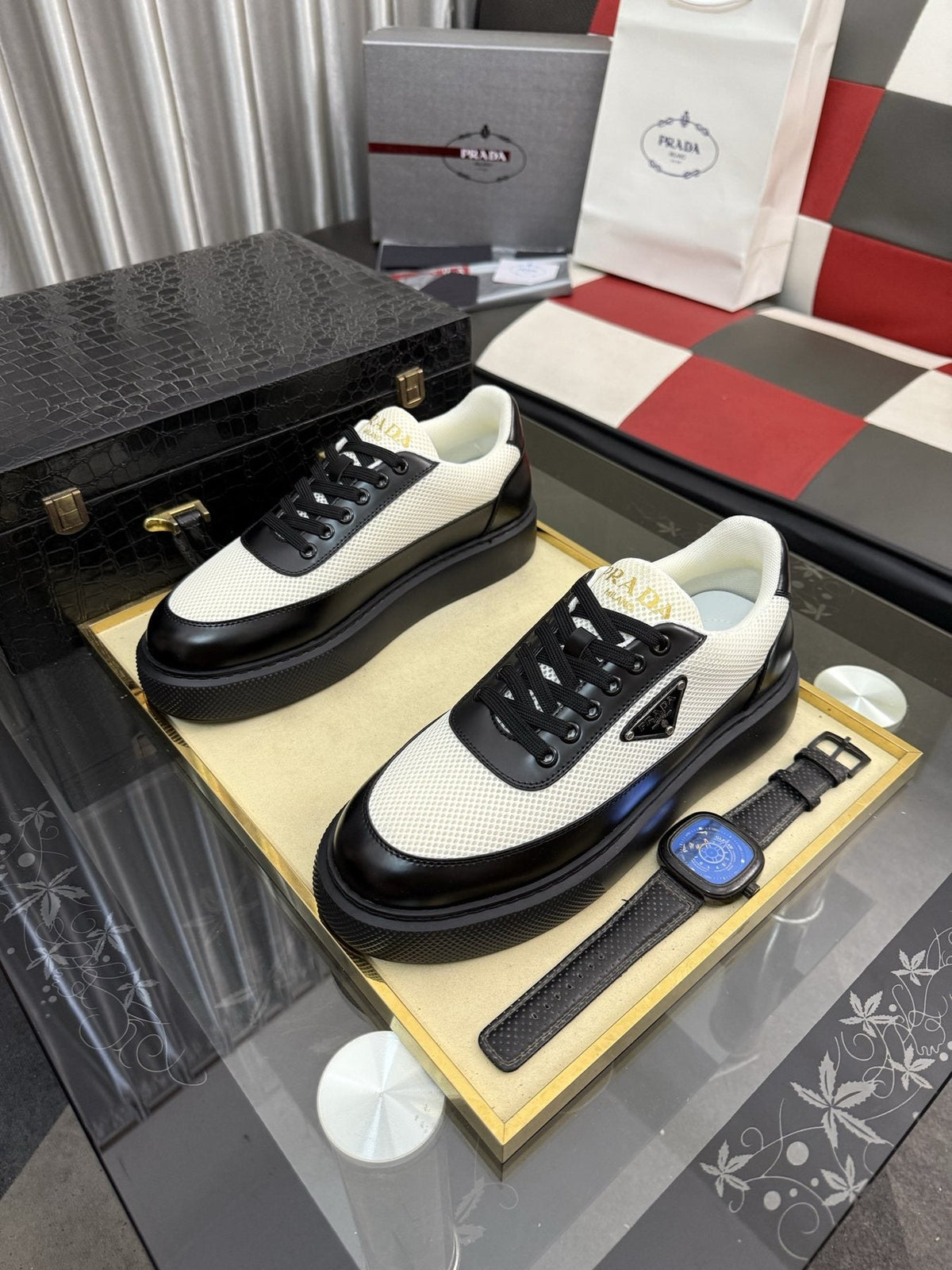 Prada Triangle Badge Low-Top Sneakers — side