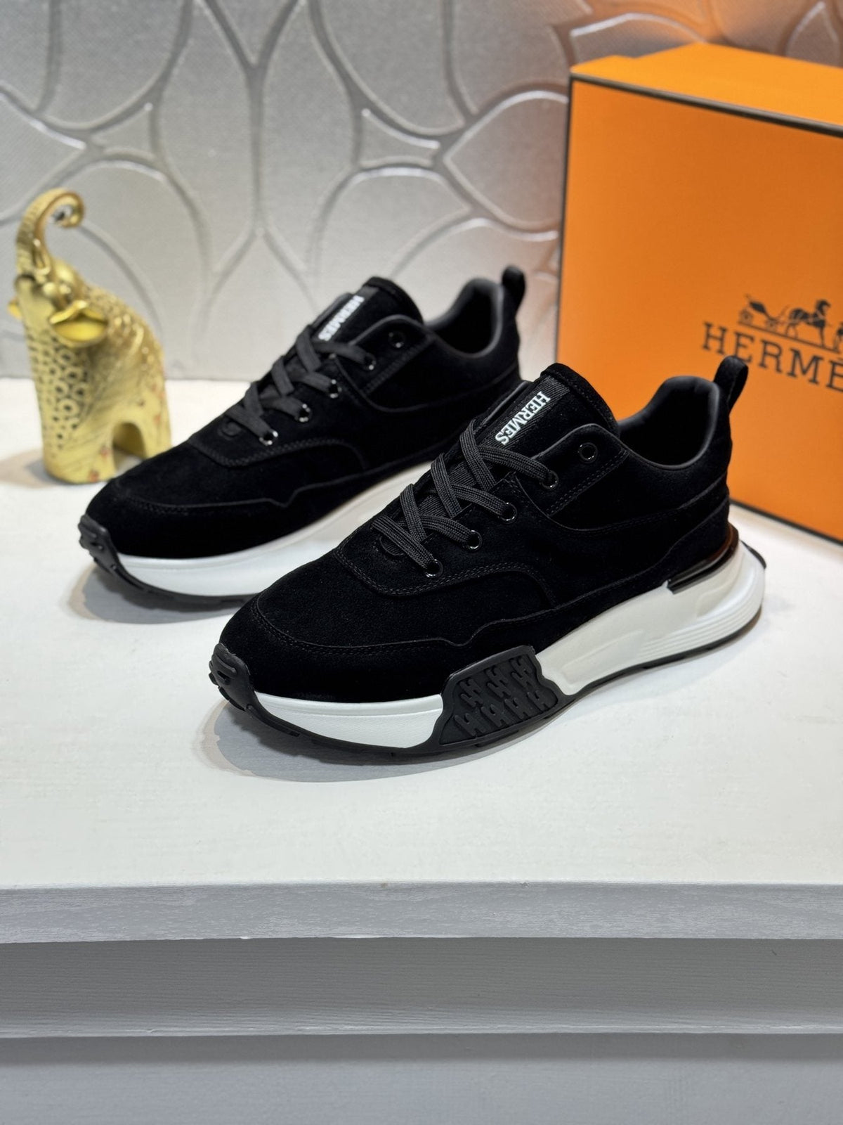 Hermès Men's Paneled Lace-Up Sneakers — front