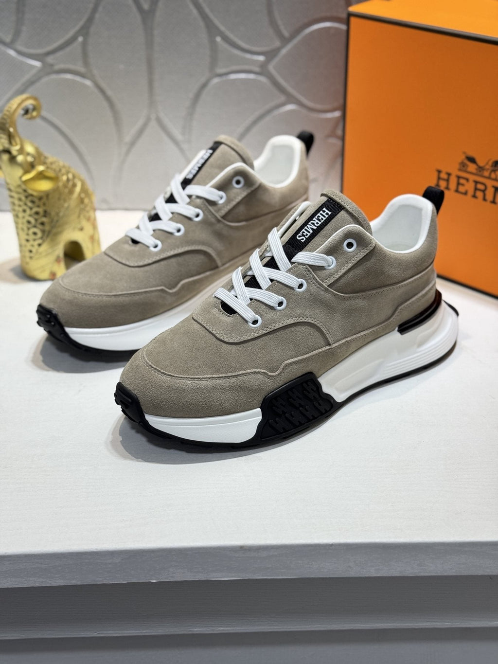 Hermès Men's Paneled Lace-Up Sneakers — front
