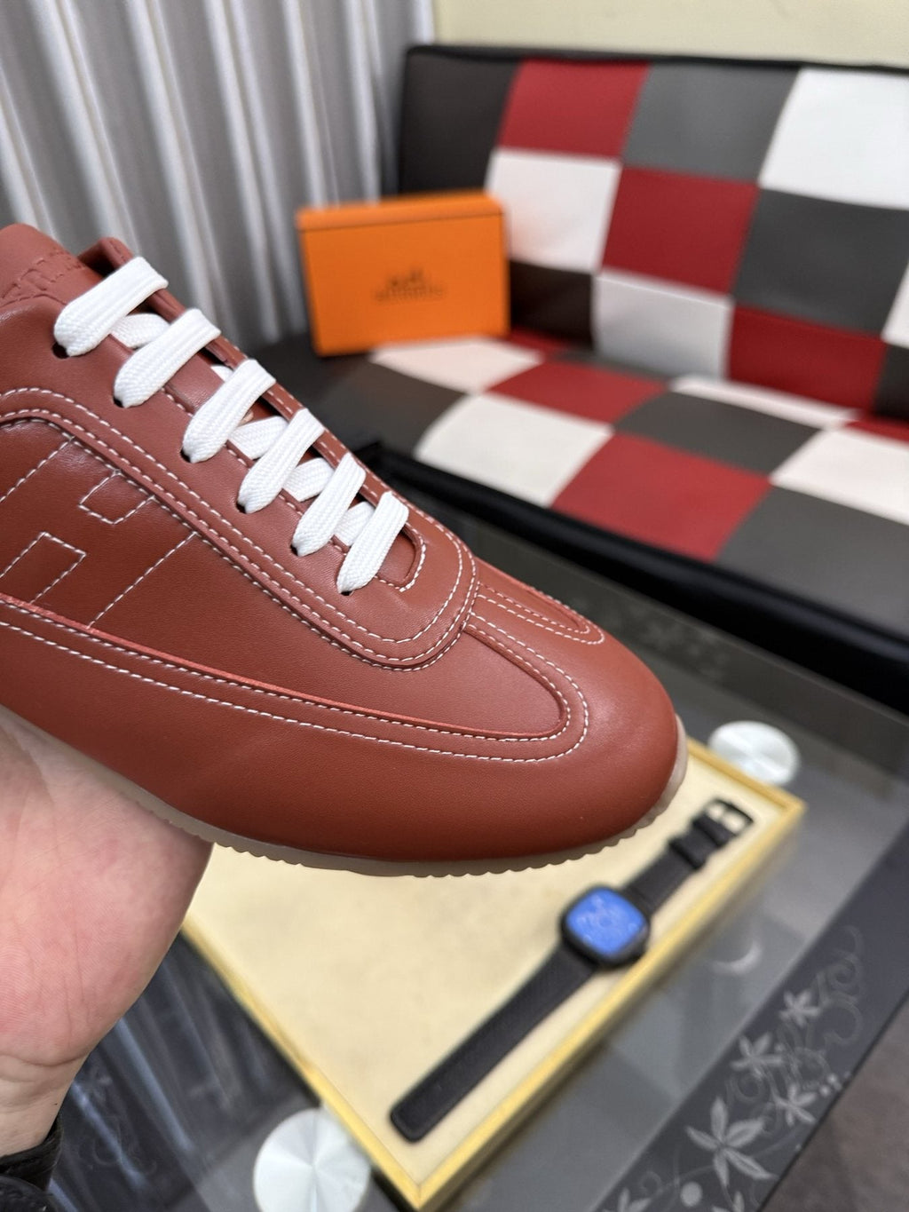 Hermès Stitched Low-Top Sneakers — detail