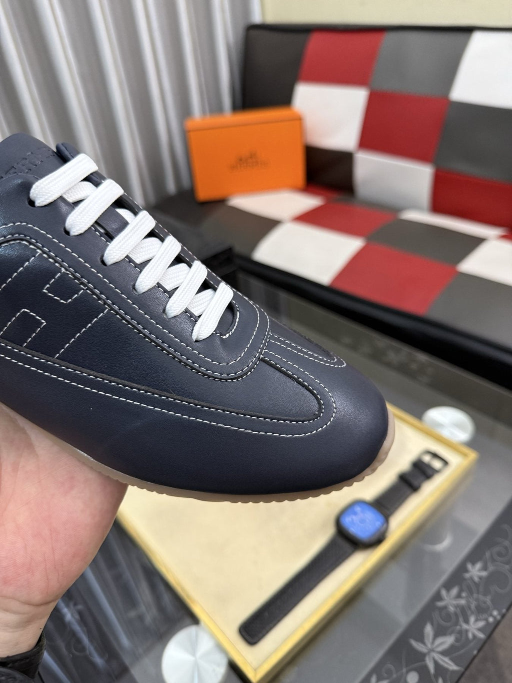 Hermès Stitched Low-Top Sneakers — detail