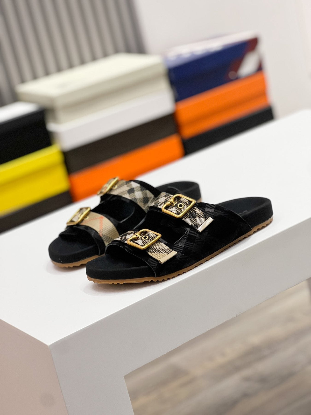 Burberry Check Strap Slide Sandals — side