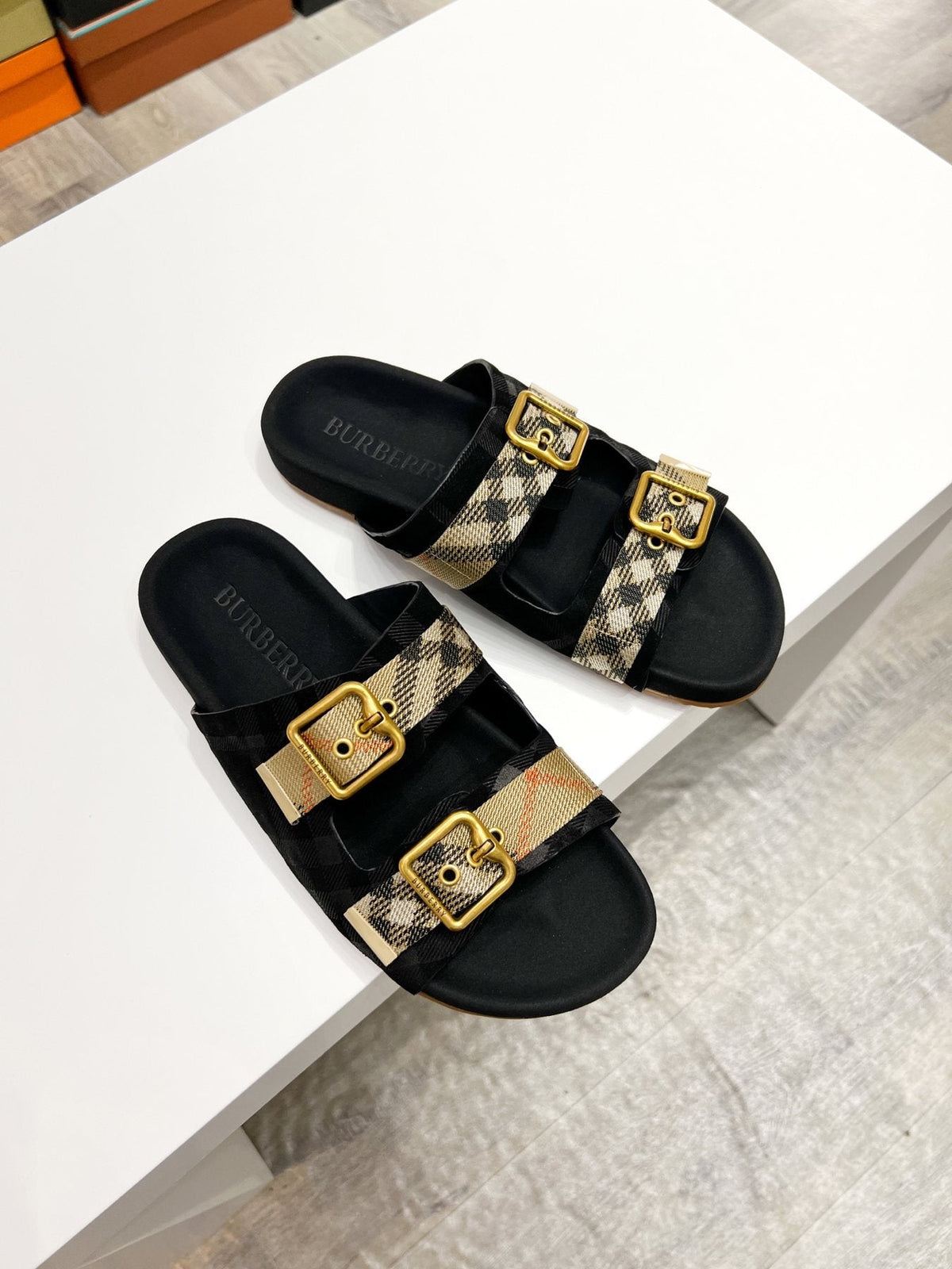 Burberry Check Strap Slide Sandals — front
