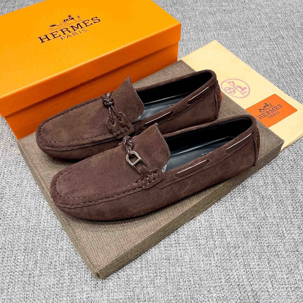 Hermès Suede-Look Driving Loafers — front