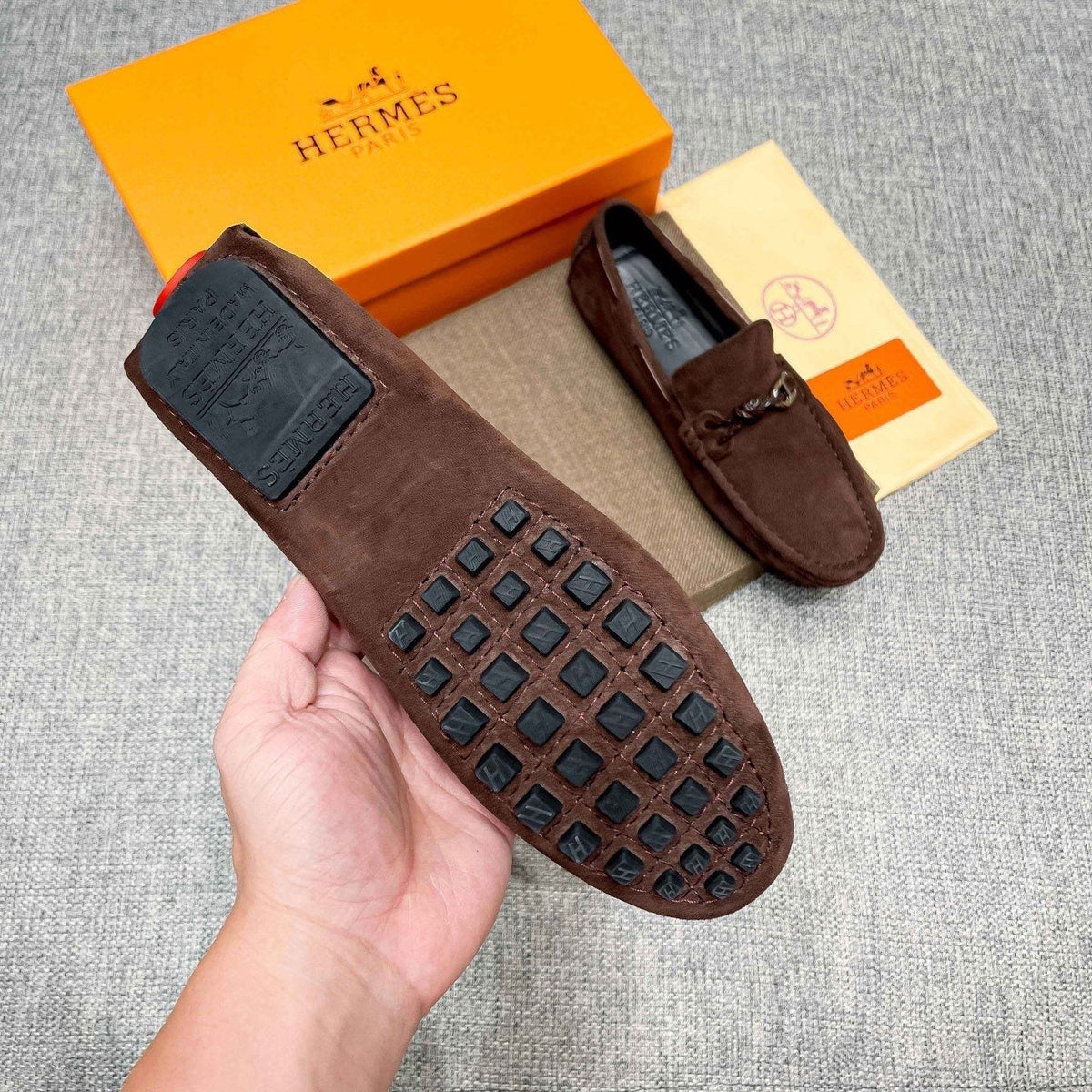 Hermès Suede-Look Driving Loafers — model