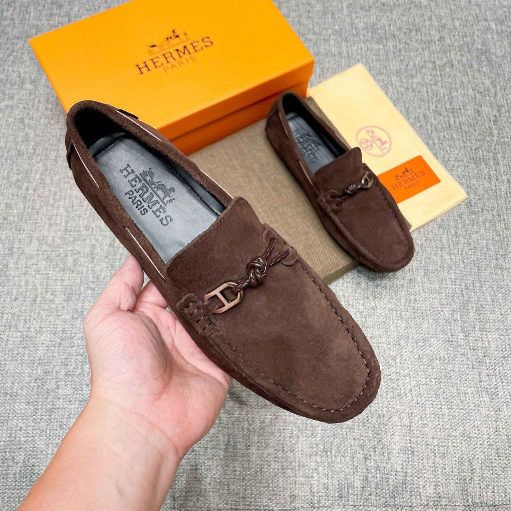 Hermès Suede-Look Driving Loafers — model