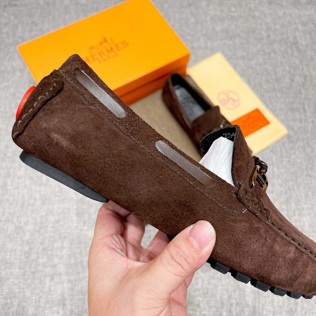 Hermès Suede-Look Driving Loafers — detail