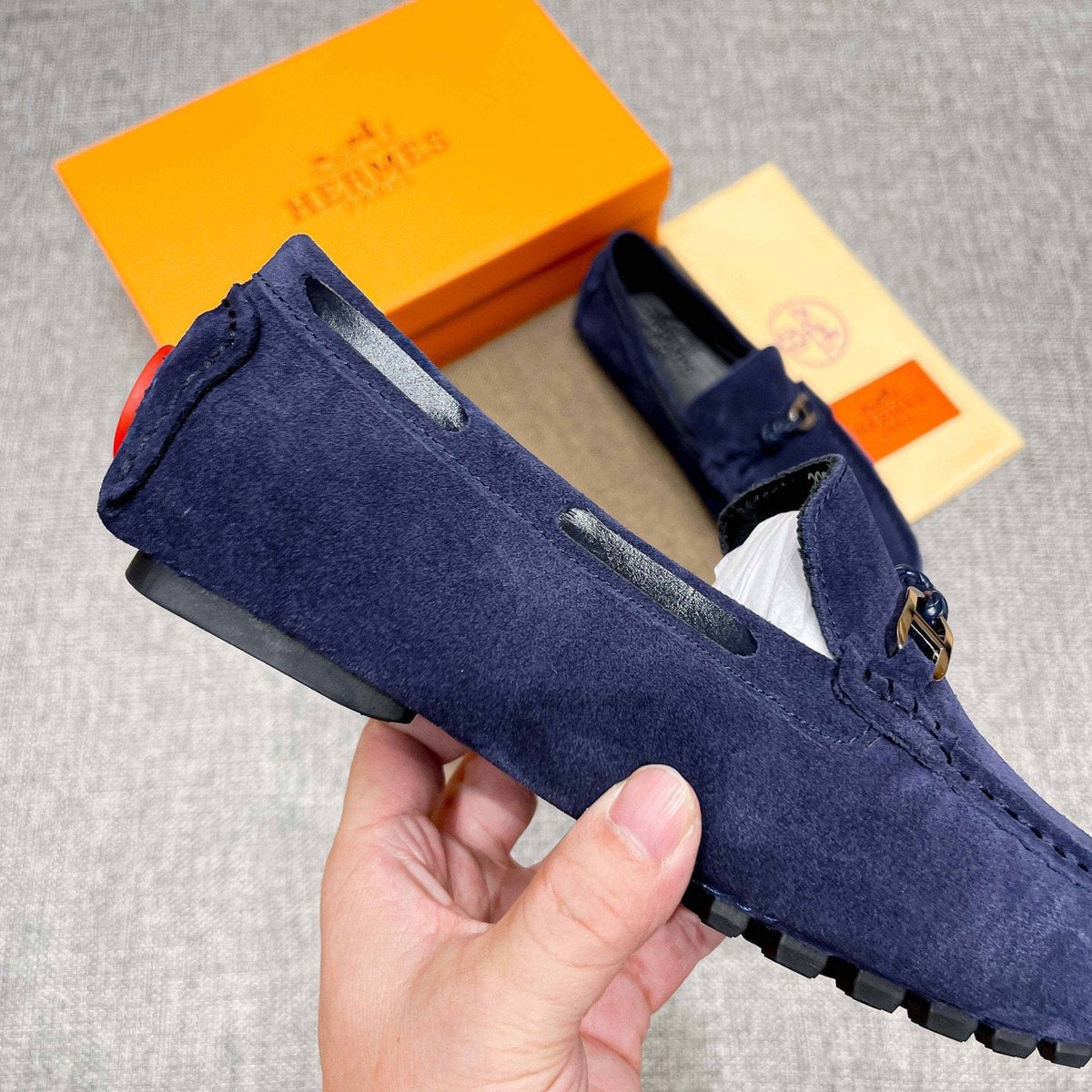 Hermès Suede-Look Driving Loafers — model