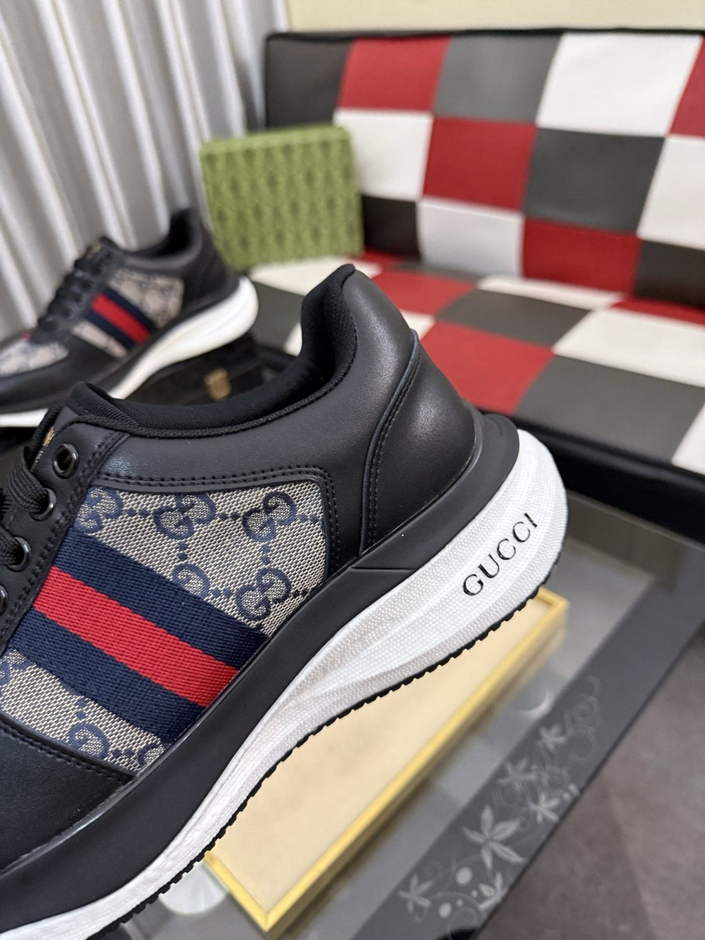 Gucci Men's Monogram Stripe Low-Top Sneakers — side