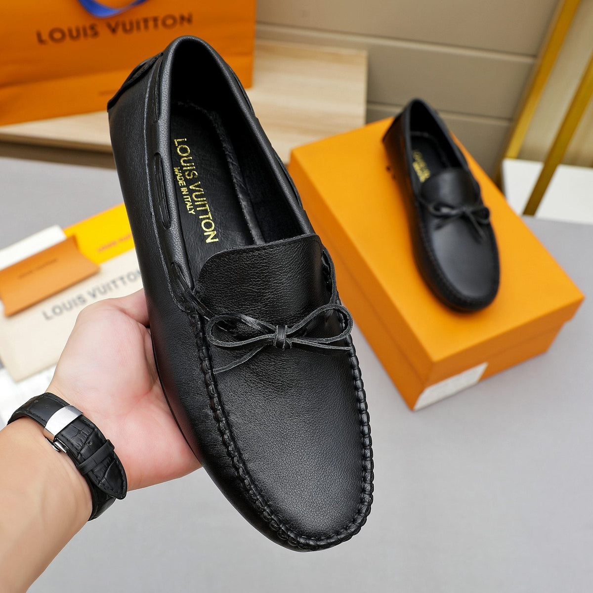 Louis Vuitton Bow Moc-Toe Loafers — model