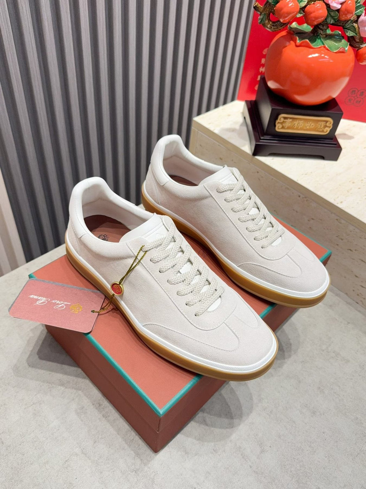 Loro Piana Tennis Walk Suede Low-Top Sneakers — front