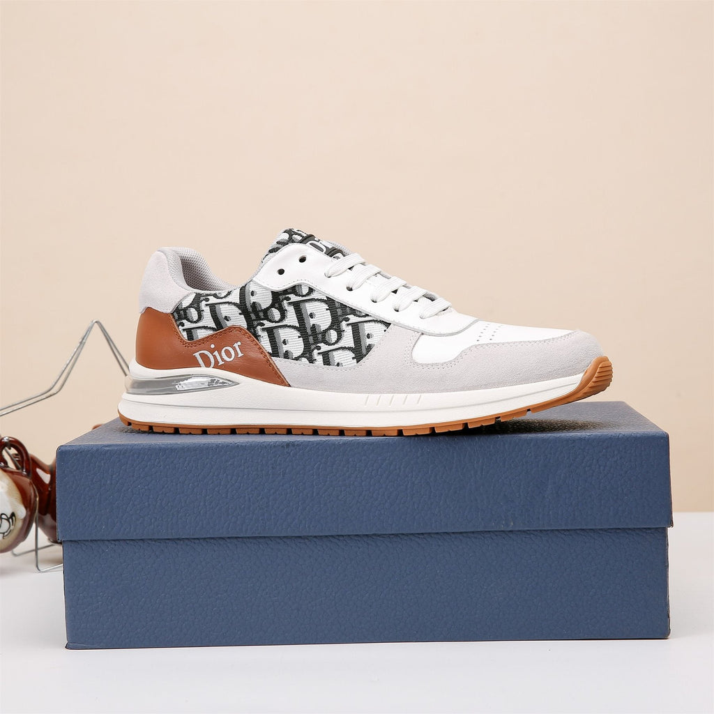 Dior White, Black & Tan Low-Top Sneakers — side