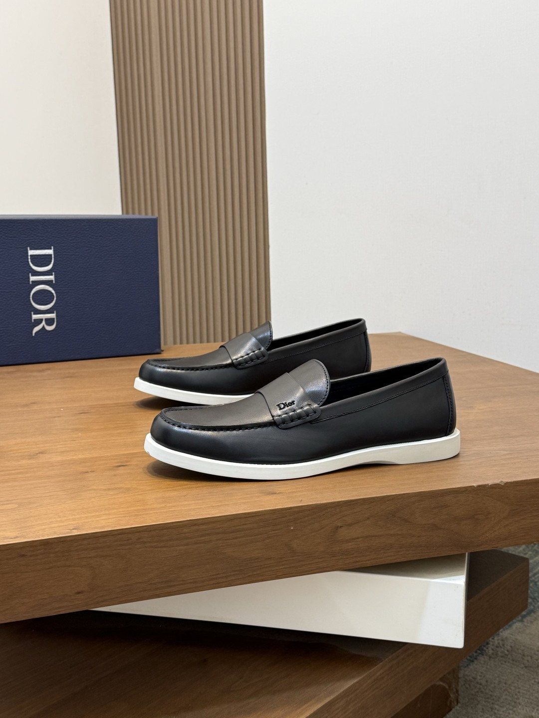 Dior Textured Leather Slip-On Shoes — front
