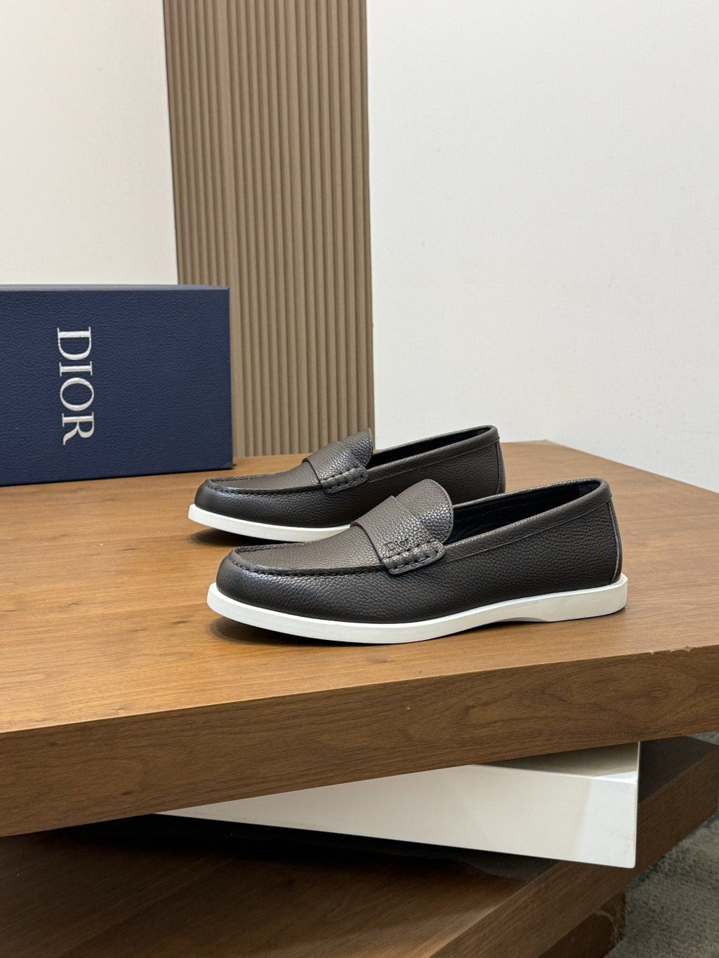 Dior Textured Leather Slip-On Shoes — front