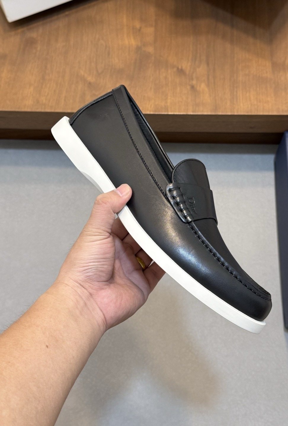 Dior Textured Leather Slip-On Shoes — front
