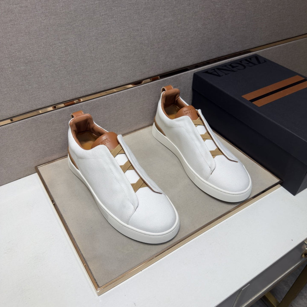 Zegna Tan Accent Low-Top Sneakers — hero