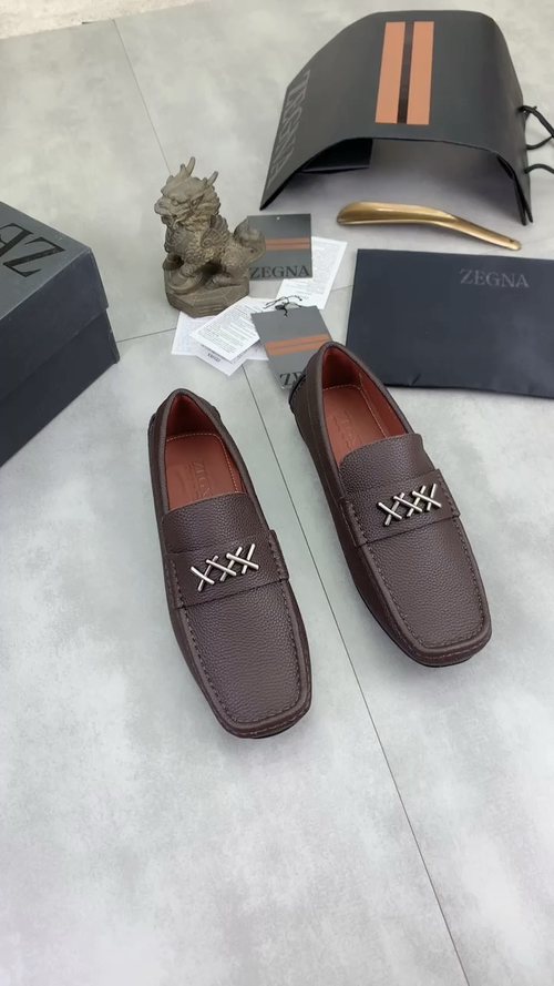 Zegna Square-Toe Leather Loafers with X Accents — front