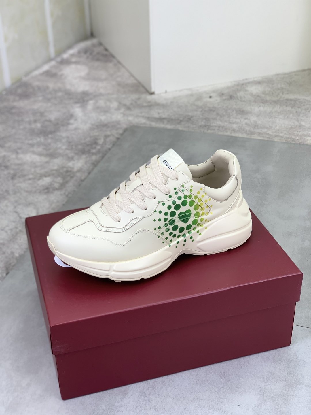 Gucci Cream and Green Chunky Sneakers — side
