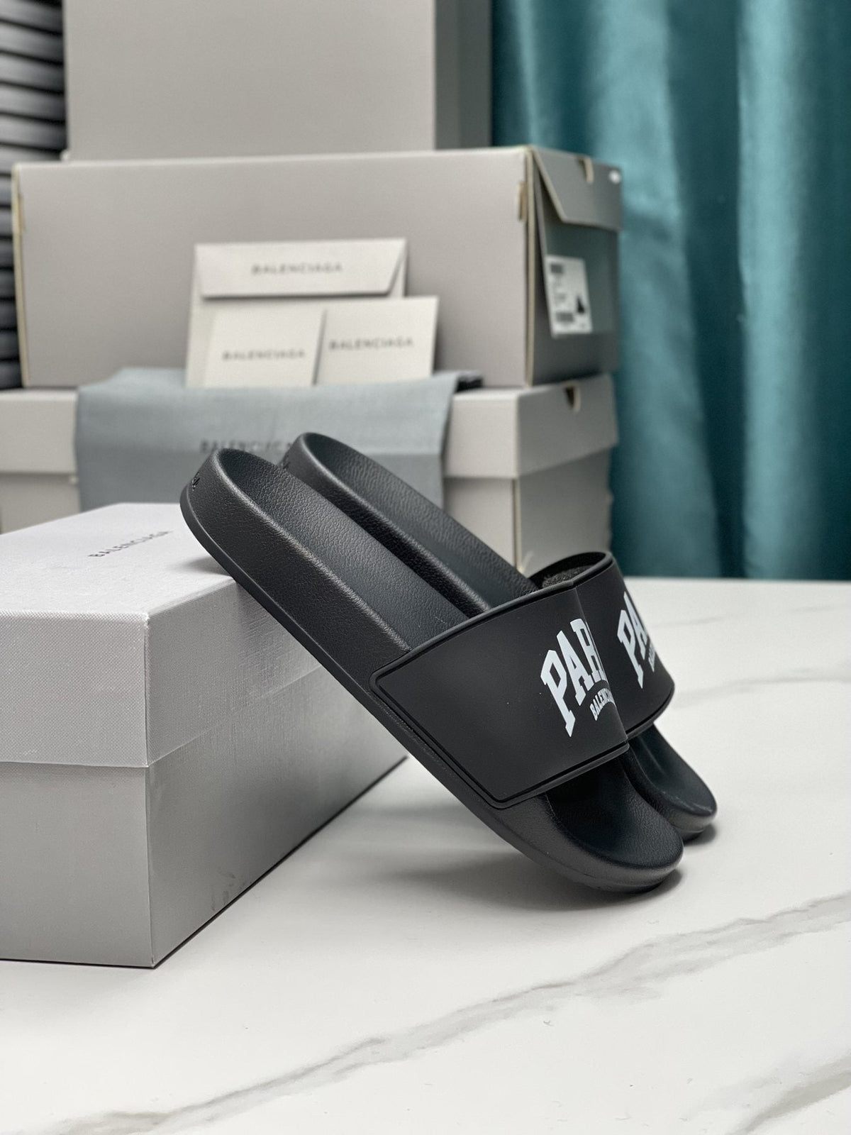 Balenciaga Contrast Lettered Slide Sandals — front