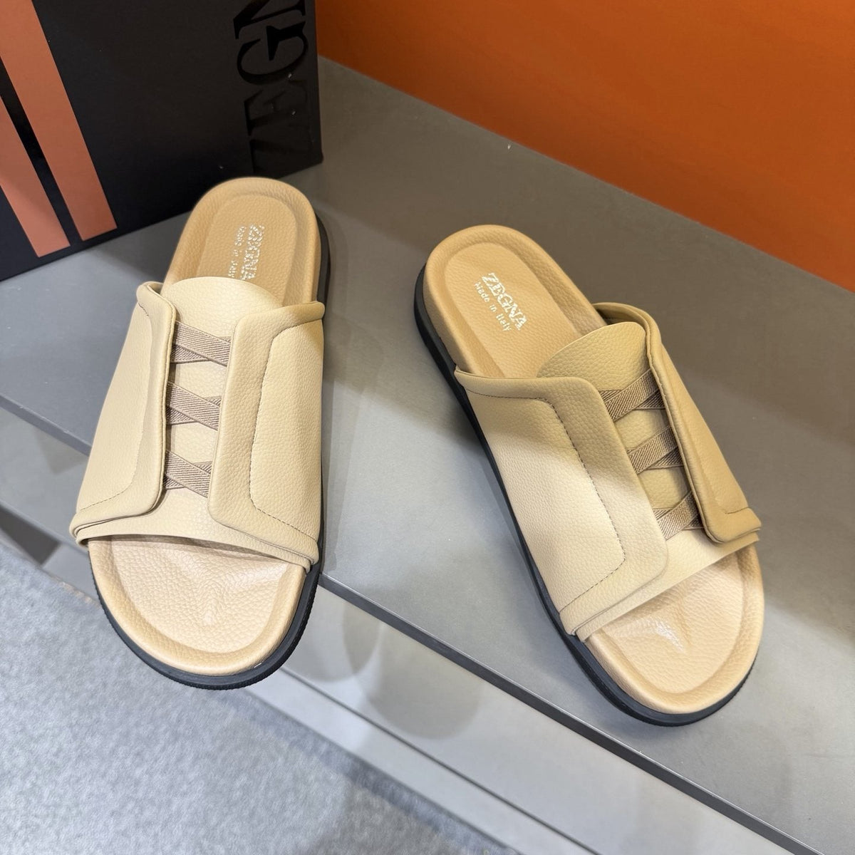 ZEGNA Textured Strap Slide Sandals — front
