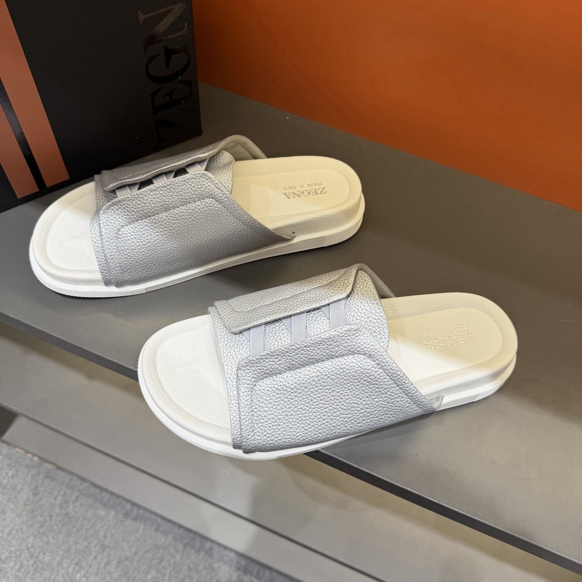 ZEGNA Textured Strap Slide Sandals — front