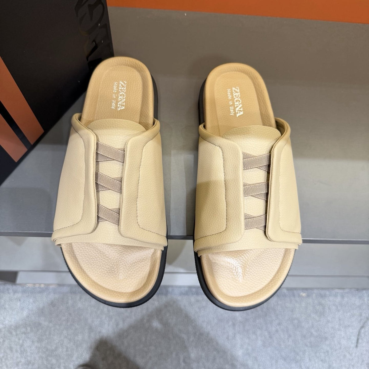 ZEGNA Textured Strap Slide Sandals — front