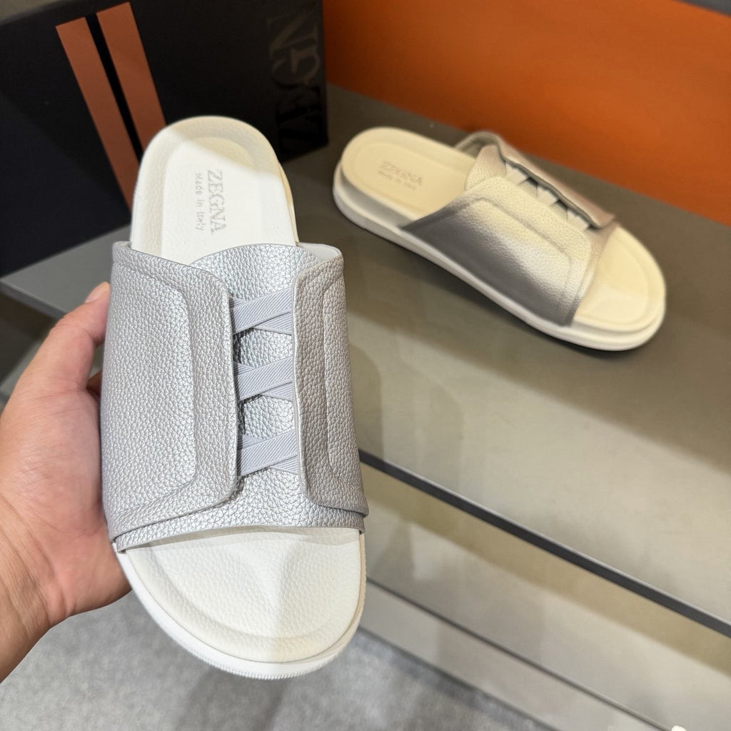 ZEGNA Textured Strap Slide Sandals — model