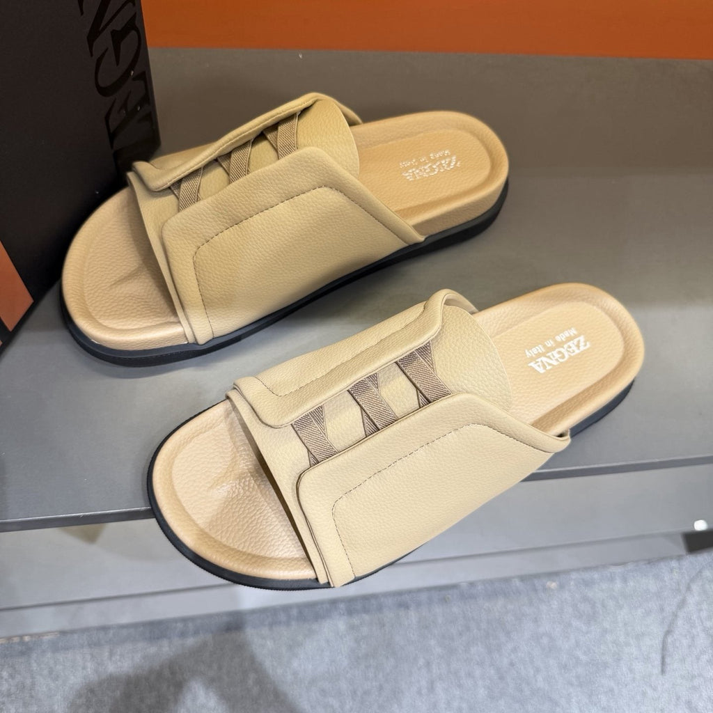 ZEGNA Textured Strap Slide Sandals — front