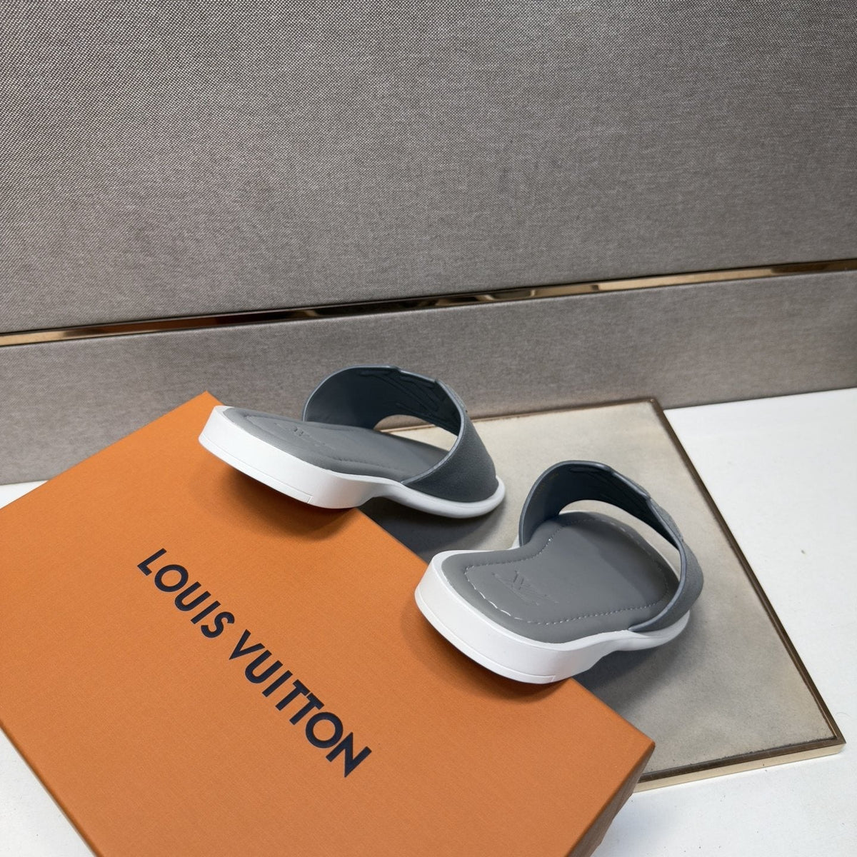 Louis Vuitton Embossed Strap Slide Sandals — front