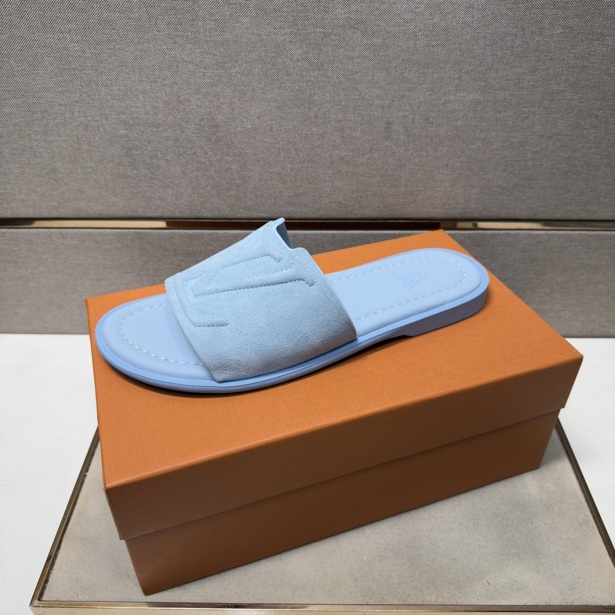 Louis Vuitton Embossed Strap Slide Sandals — front