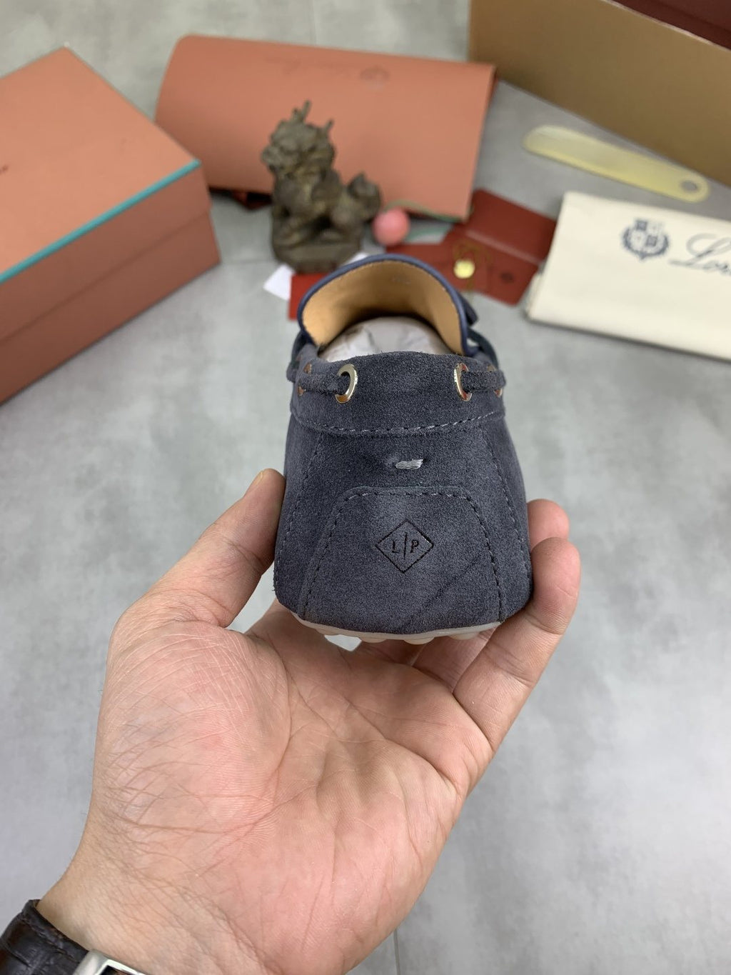Loro Piana Suede Driving Shoes — detail