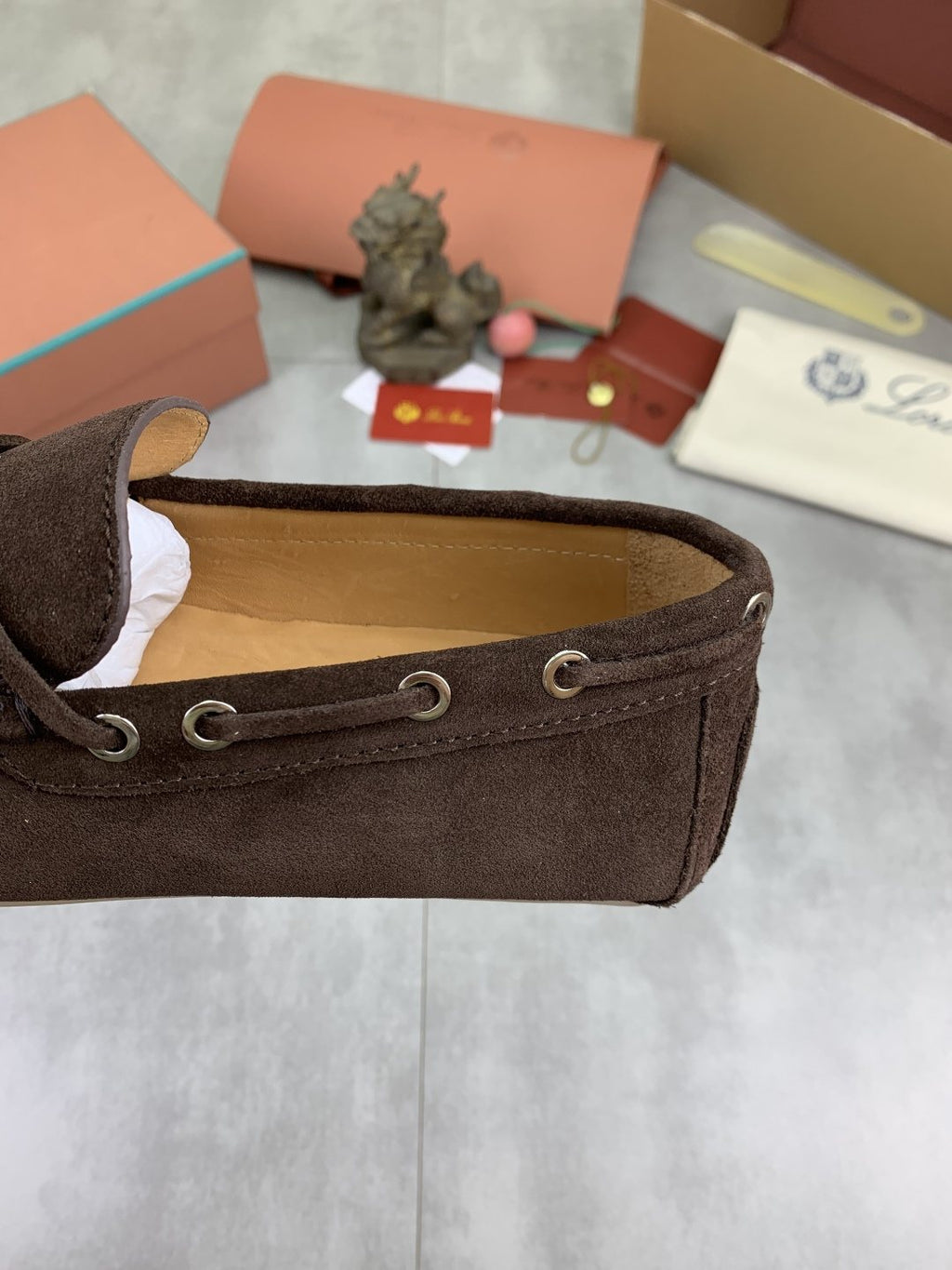 Loro Piana Suede Driving Shoes — detail
