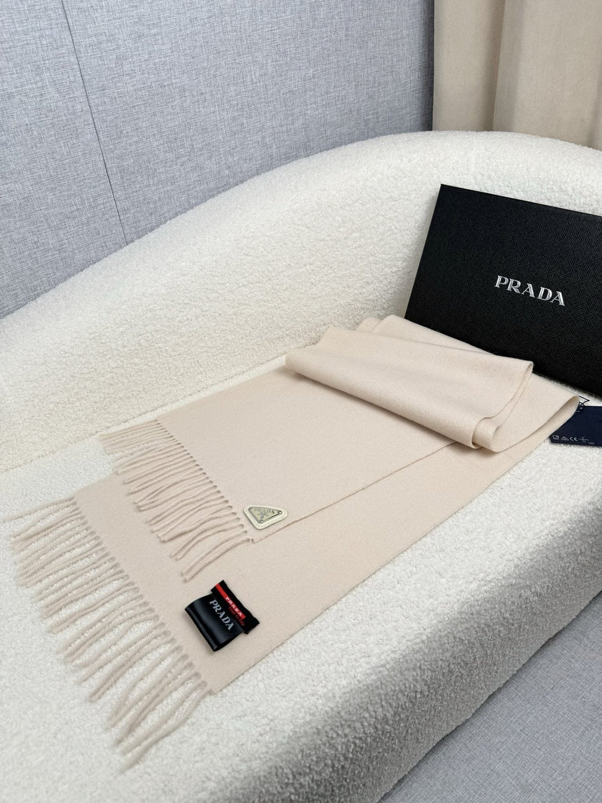 Prada Fringed Triangle Plaque Scarf — front