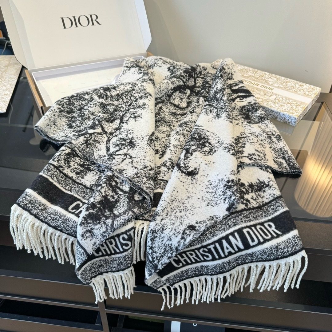 Dior Fringed Toile Square Scarf — front