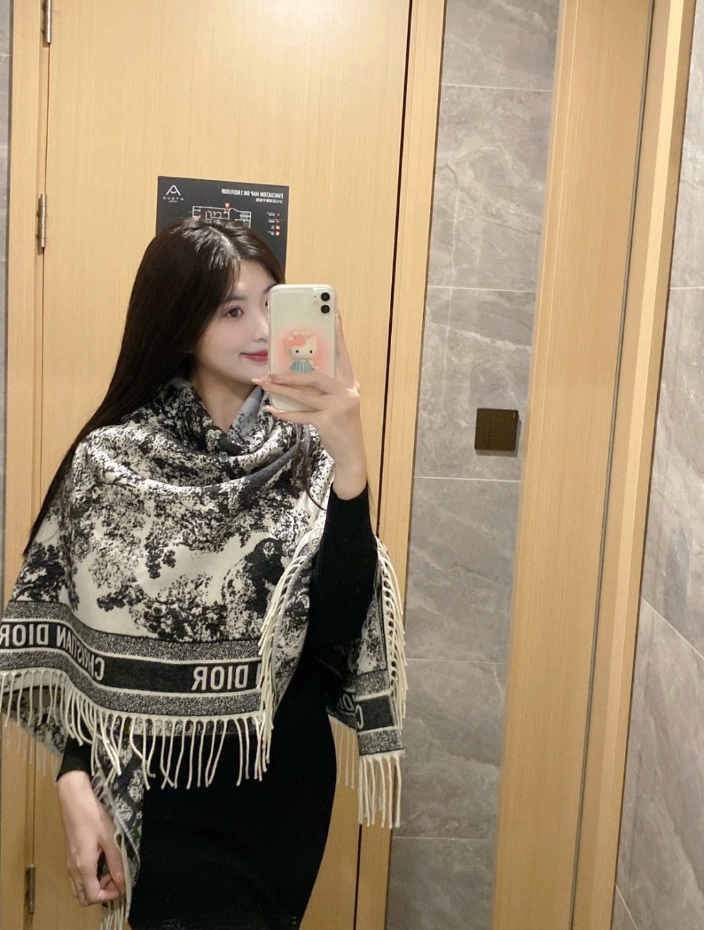 Dior Fringed Toile Square Scarf — model