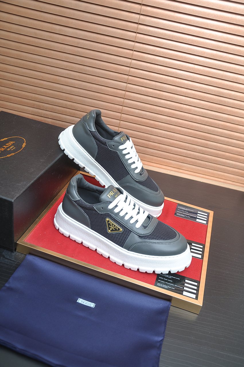 Prada Charcoal Gray & Black Low-Top Sneakers — side