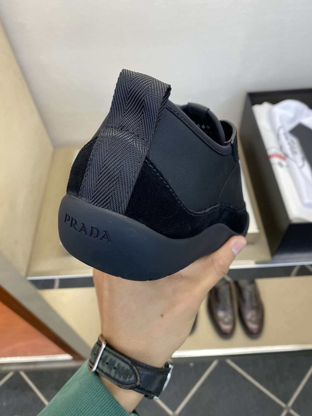 Prada Low-Top Leather Sneakers — side