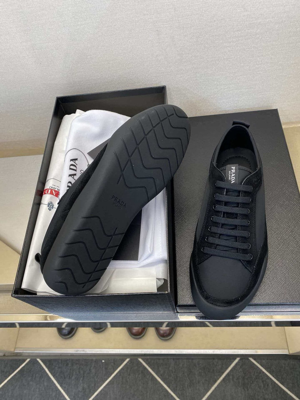 Prada Low-Top Leather Sneakers — model