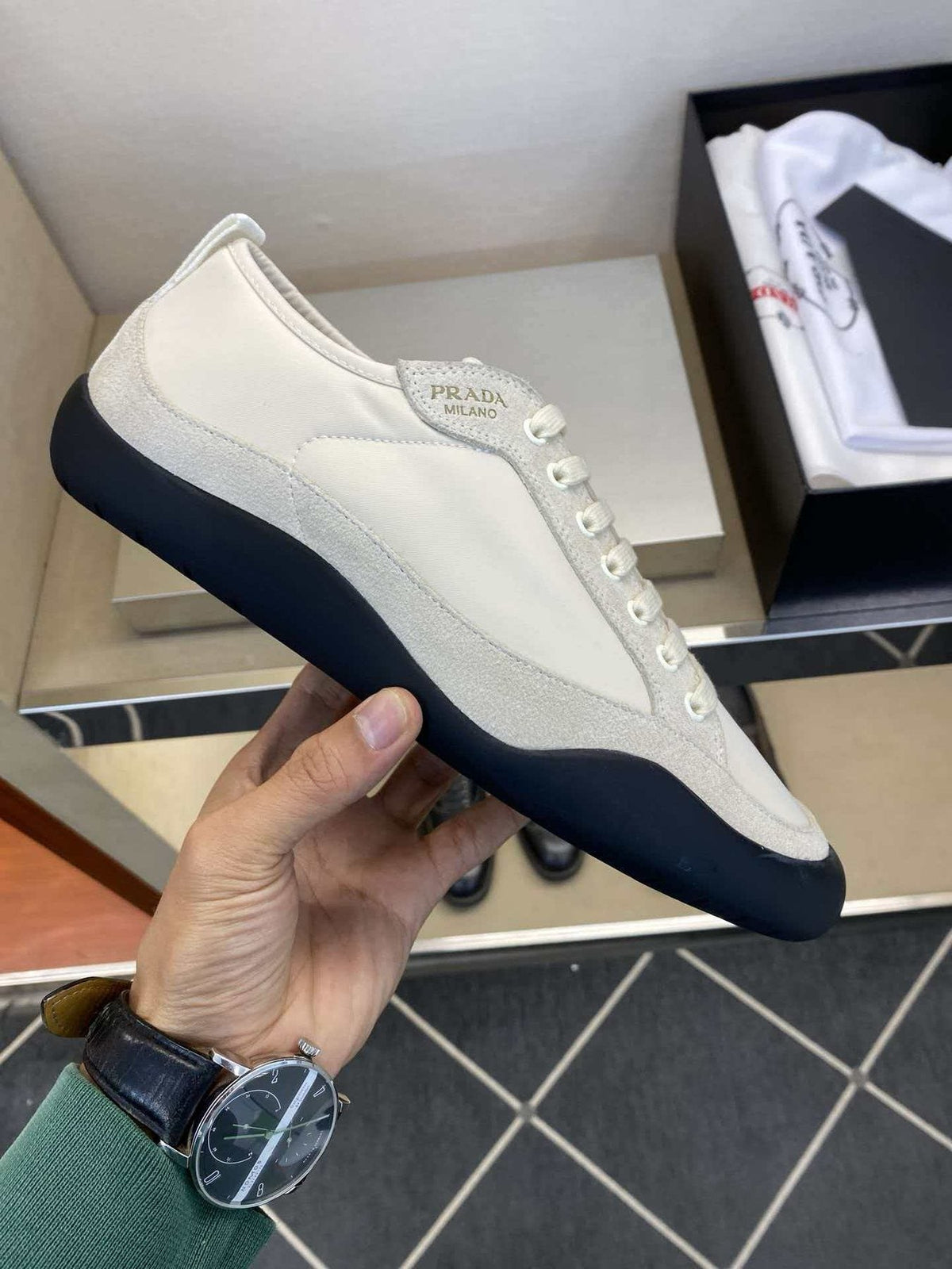 Prada Low-Top Leather Sneakers — model