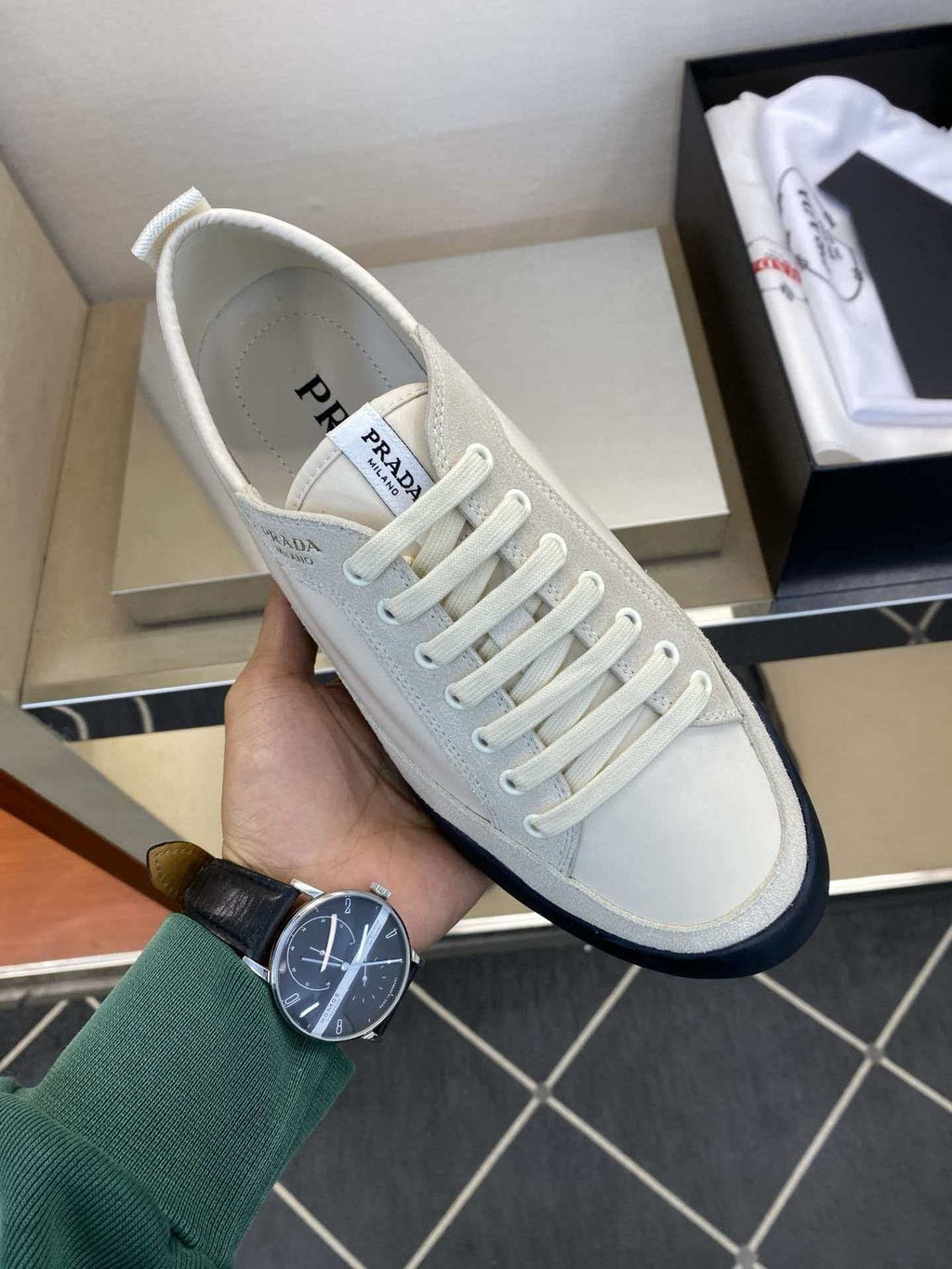 Prada Low-Top Leather Sneakers — model