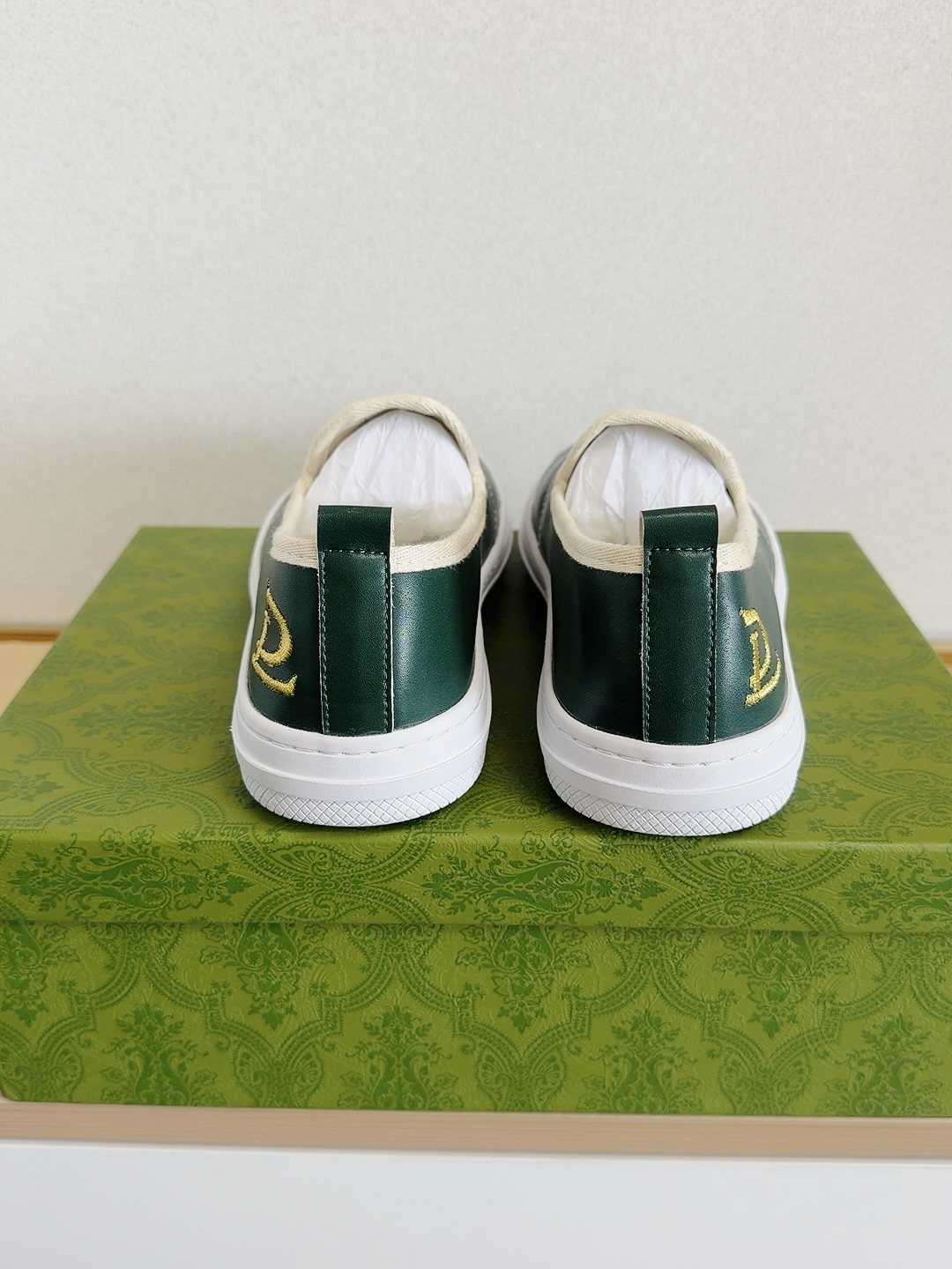 Gucci Brown Slip-On Sneakers with White Toe Caps — back
