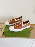 Gucci Brown Slip-On Sneakers with White Toe Caps — hero