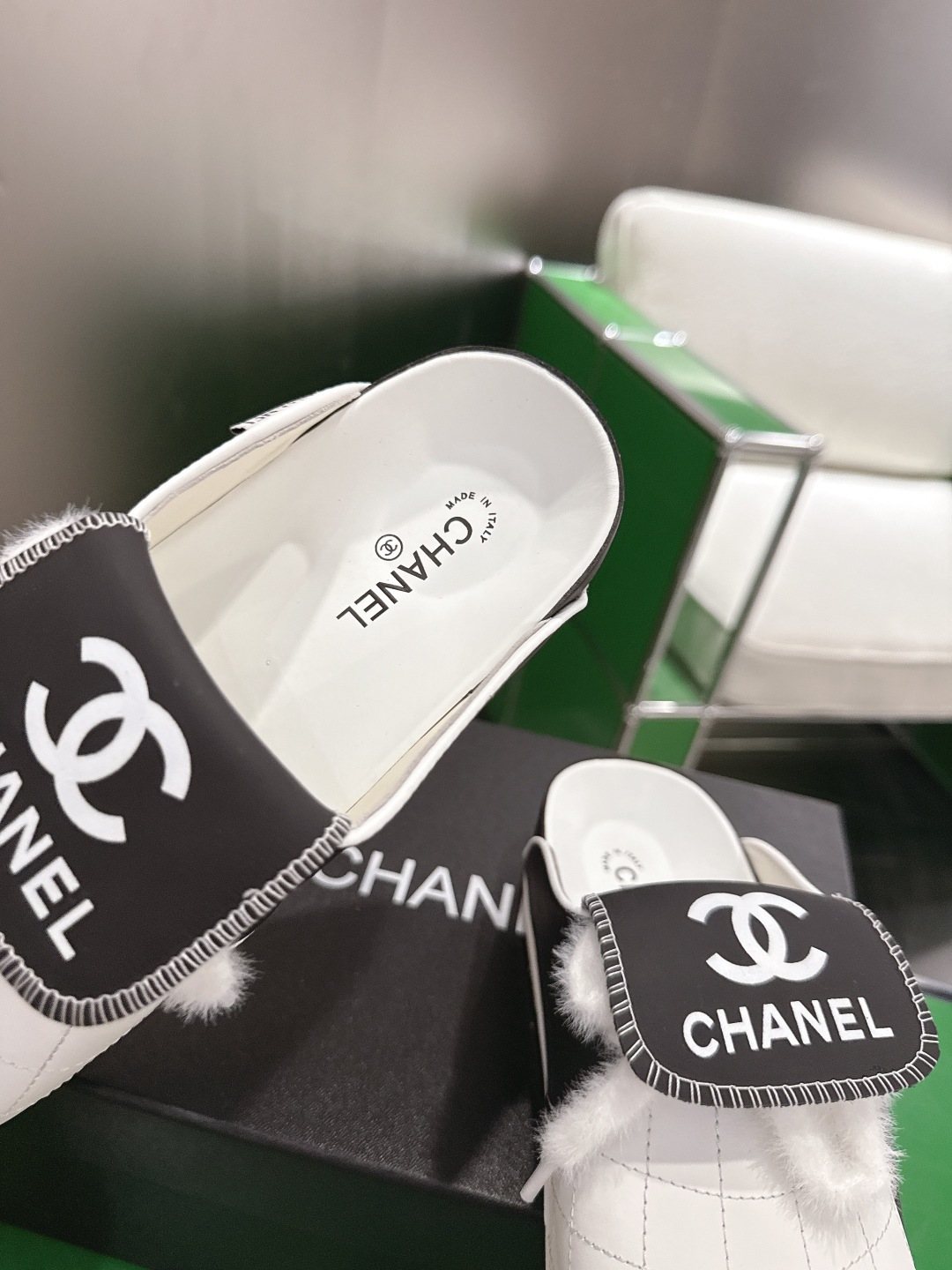 Chanel Quilted Closed-Toe Slip-On Shoes — detail