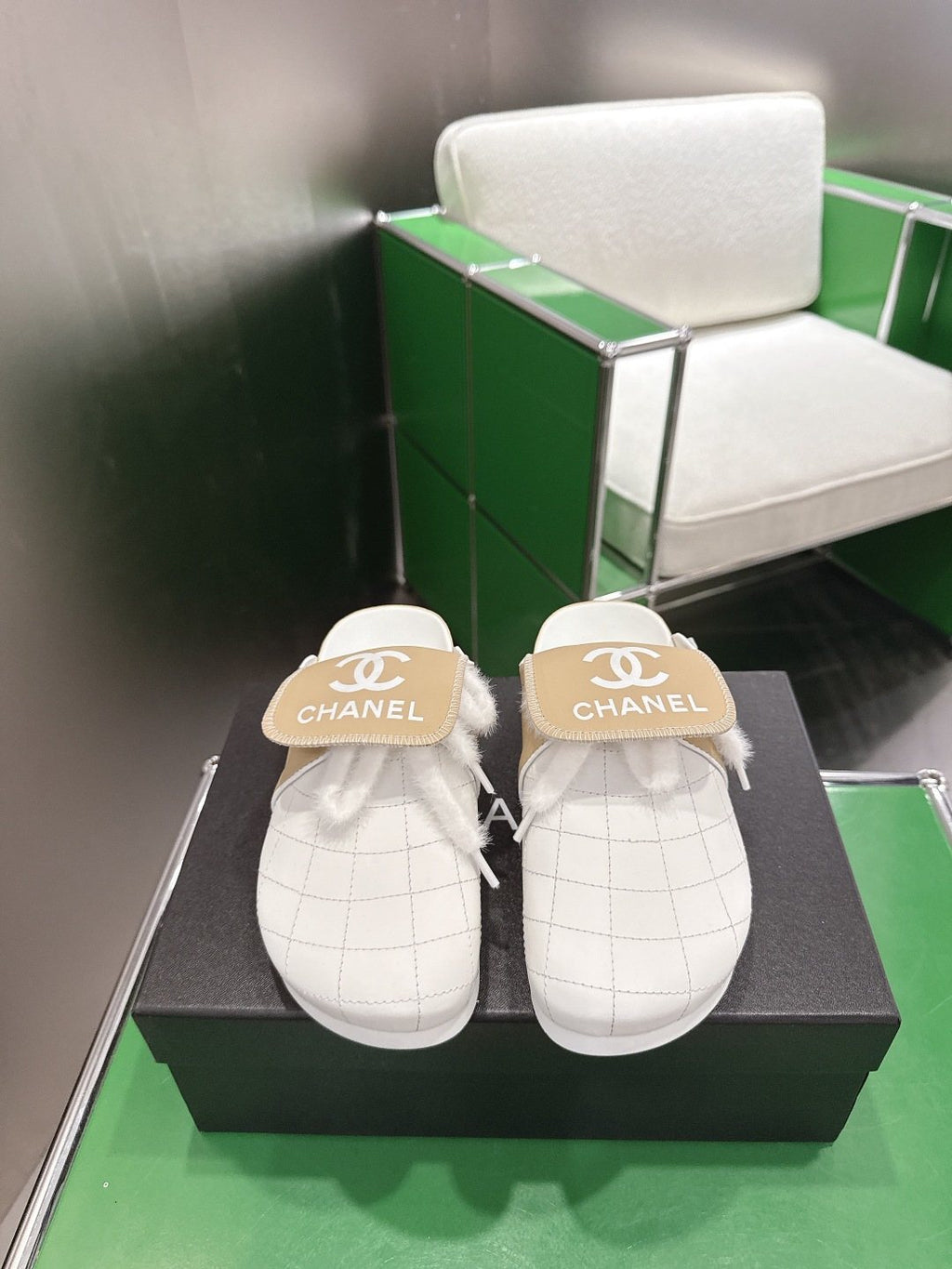 Chanel Quilted Closed-Toe Slip-On Shoes — front