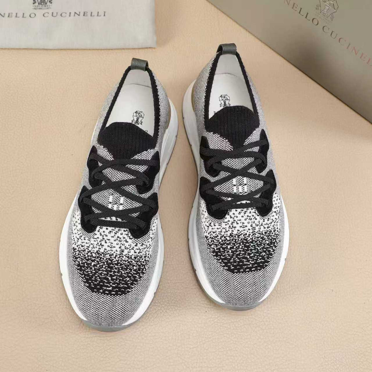 Brunello Cucinelli Knit Lace-Up Sneakers — front