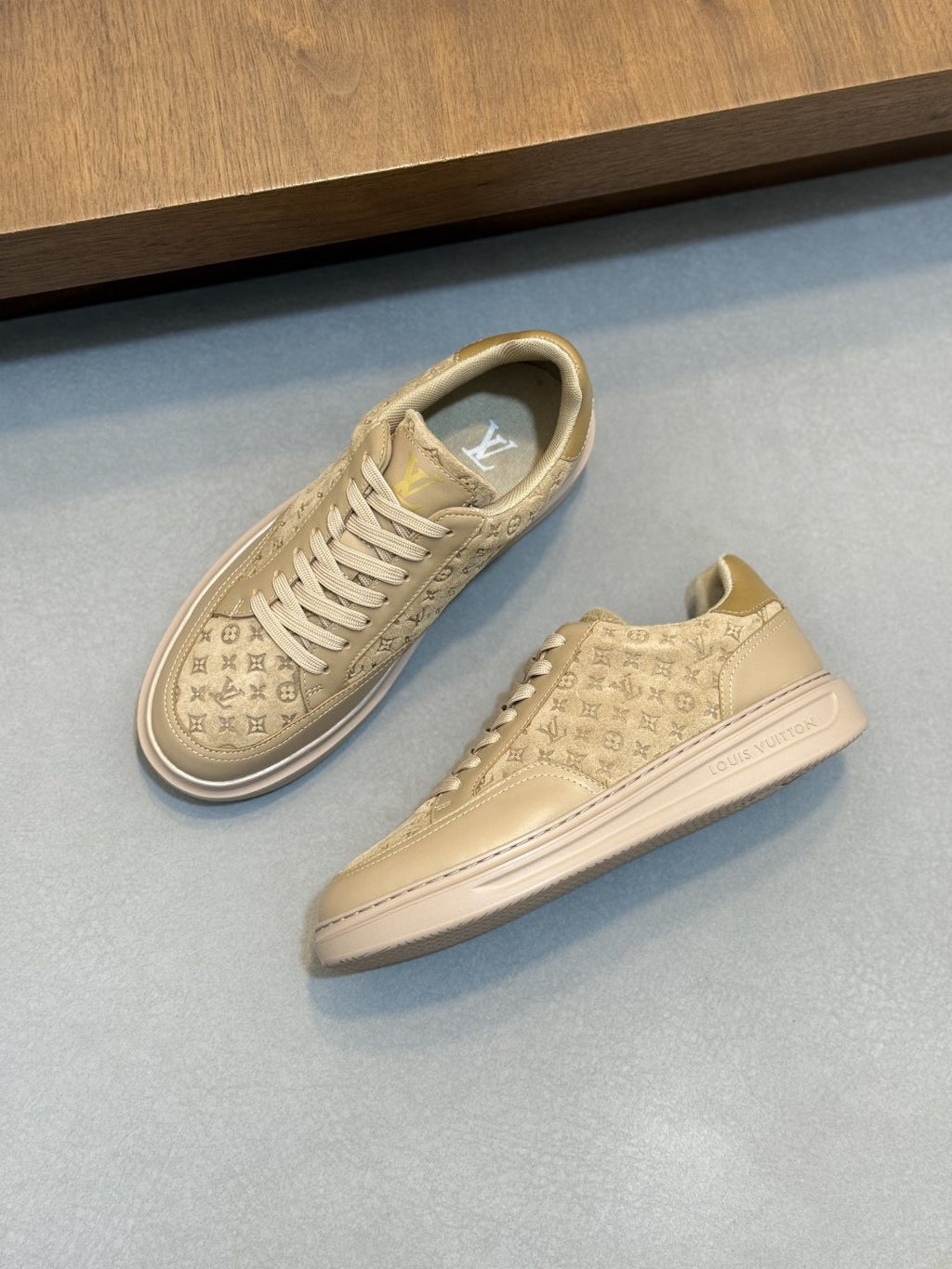 Louis Vuitton Pale Olive Monogram Low-Top Sneakers — front