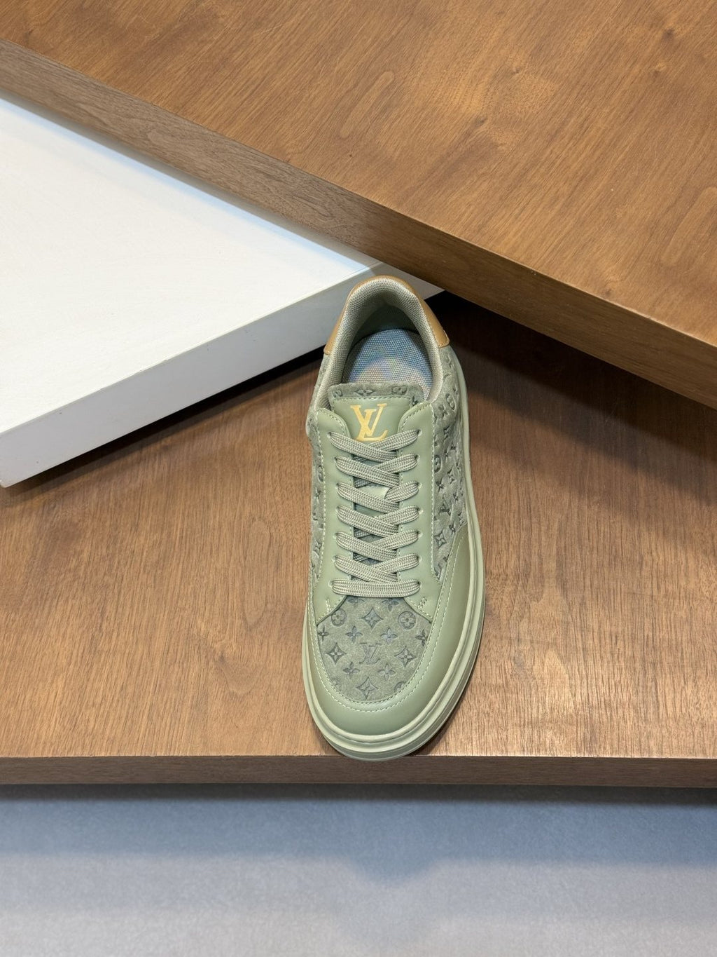 Louis Vuitton Pale Olive Monogram Low-Top Sneakers — front