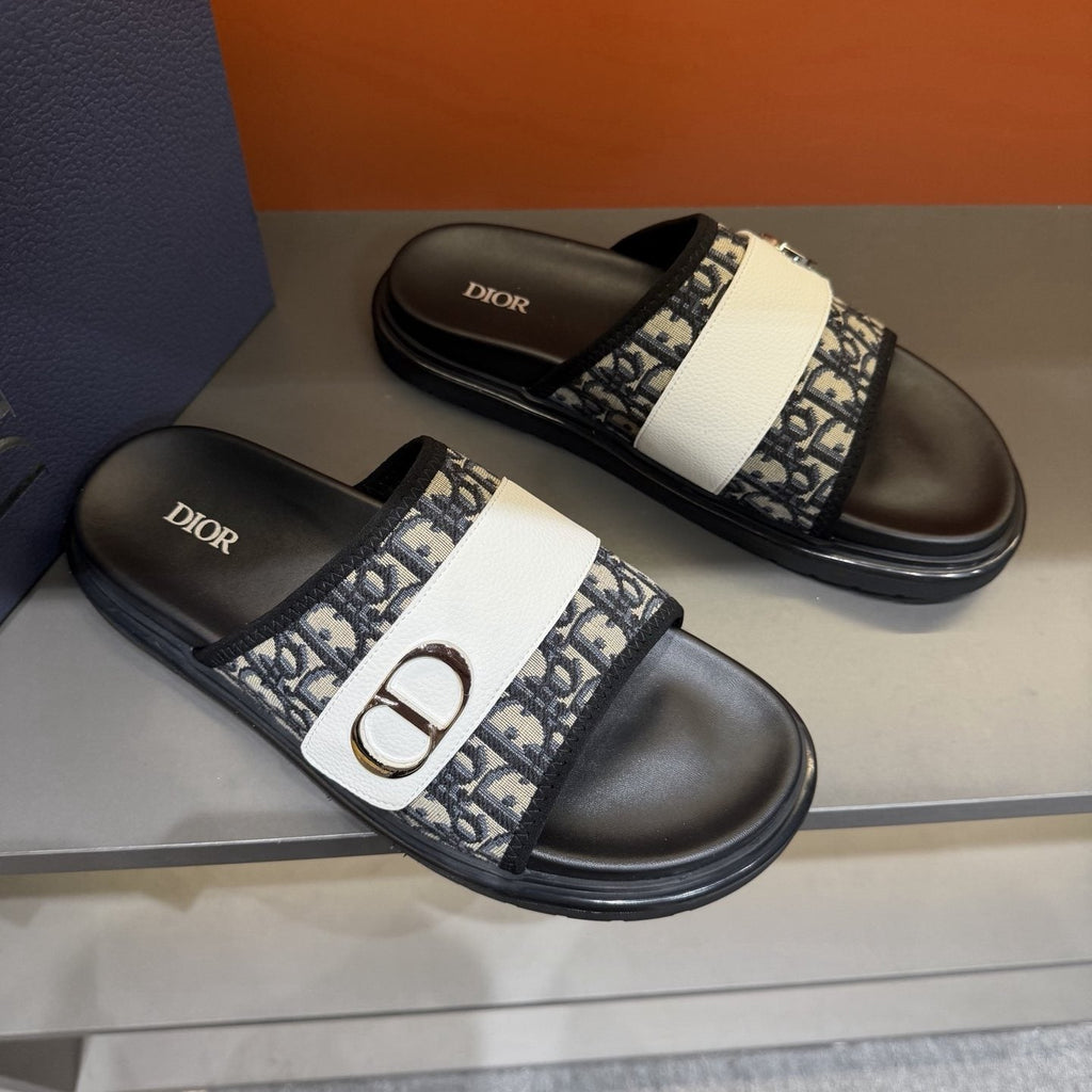 Dior Patterned Buckle Slide Sandals — front